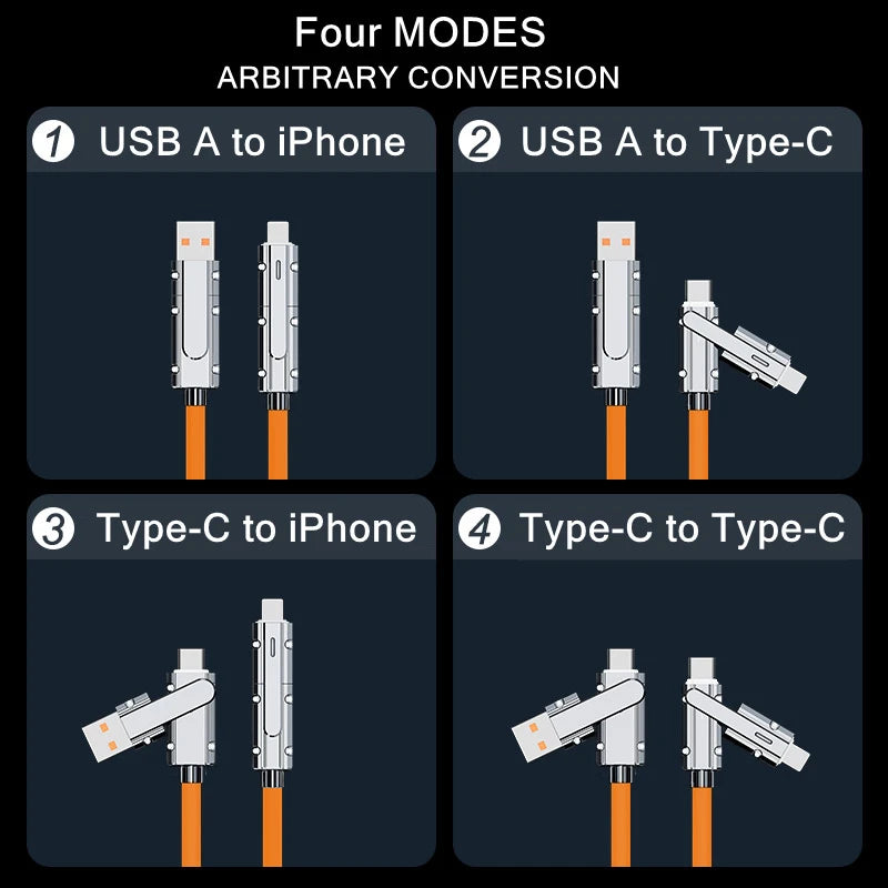 100W 4 in 1 USB Fast Charging Cable for all phones and laptops