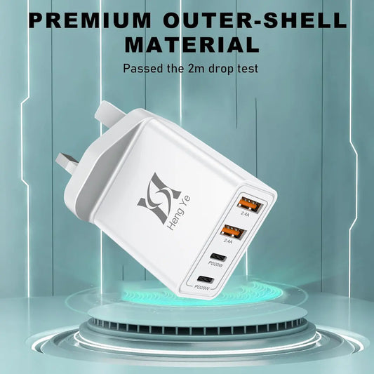 4-Port Super Fast Charger Adapter with 2m USB C to USB C Cable