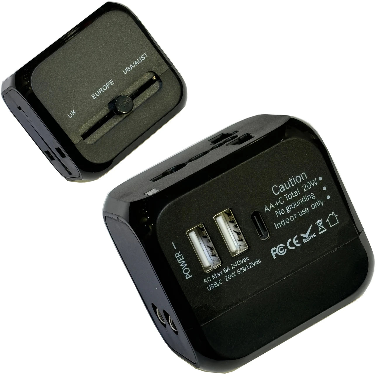 Compact Travel Adapter, plug to any socket.