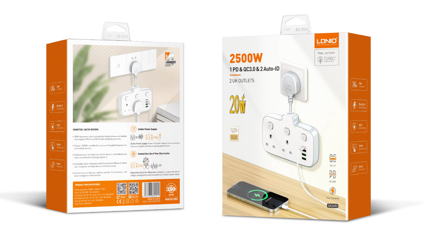 LDNIO 2500W 1PD QC3.0 2 Auto-Id Power Socket