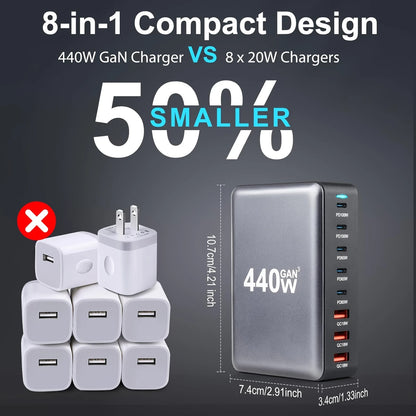 440W Multi-Port Charger with 8 Outlets & 5 USB Ports