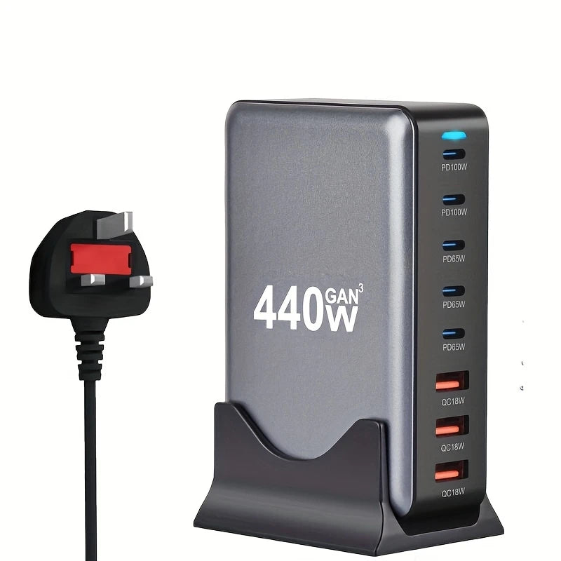 440W Multi-Port Charger with 8 Outlets & 5 USB Ports