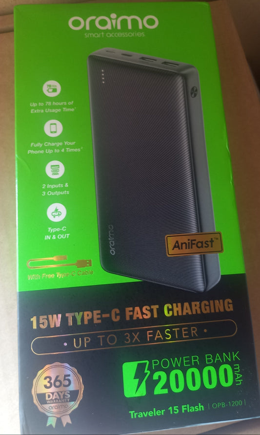 Oraimo Traveler 15 Flash 20000mAh 15W Power Bank