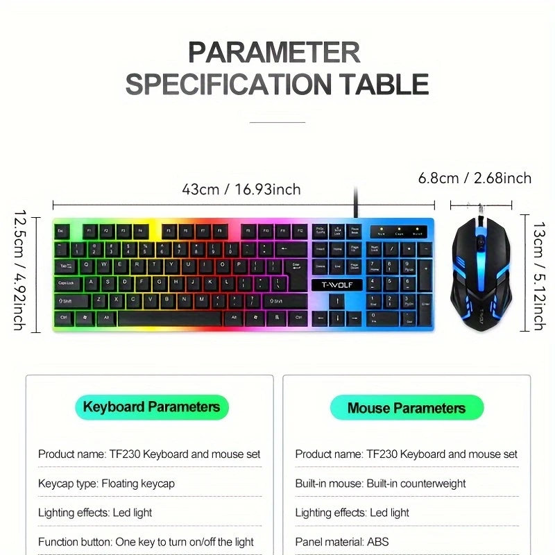 T-WOLF wired keyboard and mouse