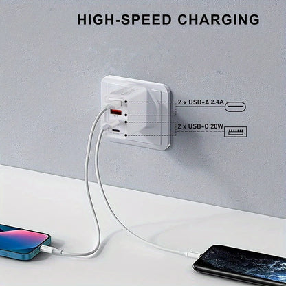 4-Port Super Fast Charger Adapter with 2m USB C to USB C Cable